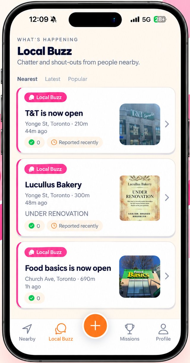Lanlo Local Buzz feed showing T&T is now open and other real updates near Yonge St